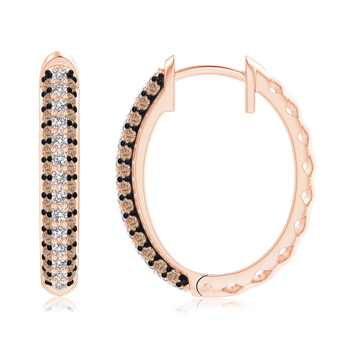 1.2mm AA Pave-Set White and Brown Diamond Hoop Earrings in Rose Gold product image