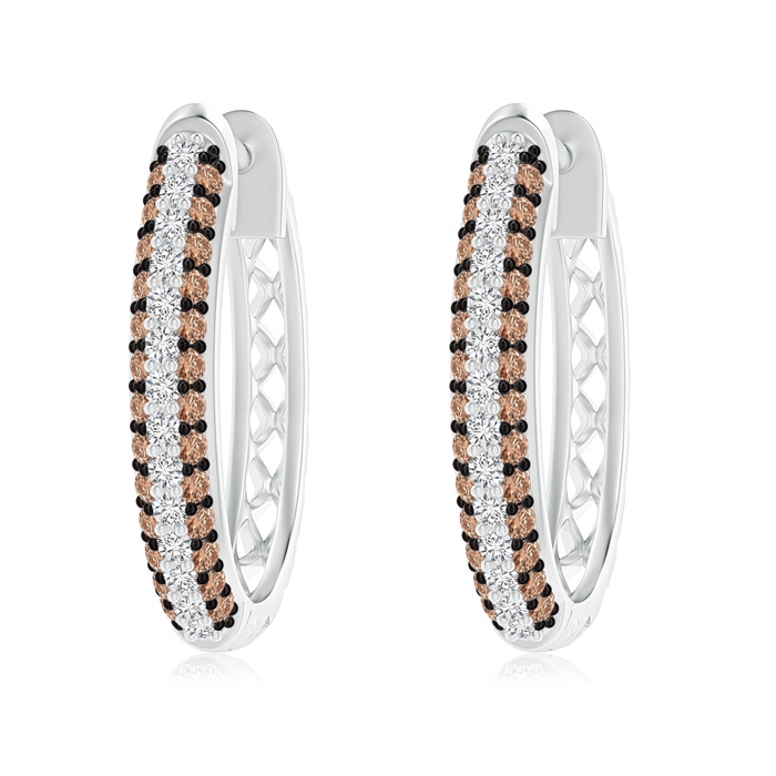 1.2mm AAA Pave-Set White and Brown Diamond Hoop Earrings in P950 Platinum 