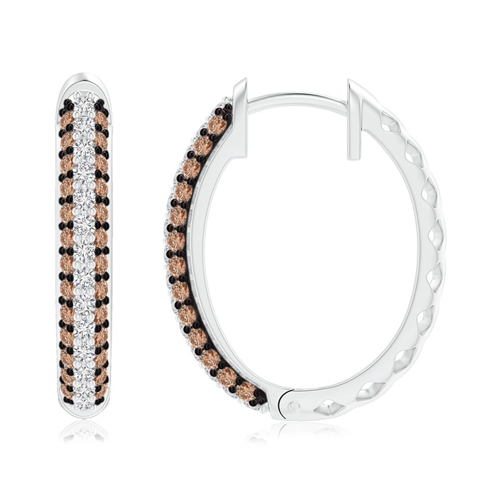1.2mm AAA Pave-Set White and Brown Diamond Hoop Earrings in P950 Platinum product image