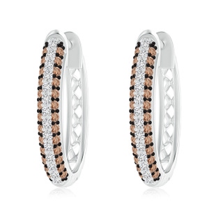 1.2mm AAA Pave-Set White and Brown Diamond Hoop Earrings in White Gold