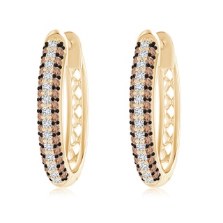 1.2mm AAA Pave-Set White and Brown Diamond Hoop Earrings in Yellow Gold