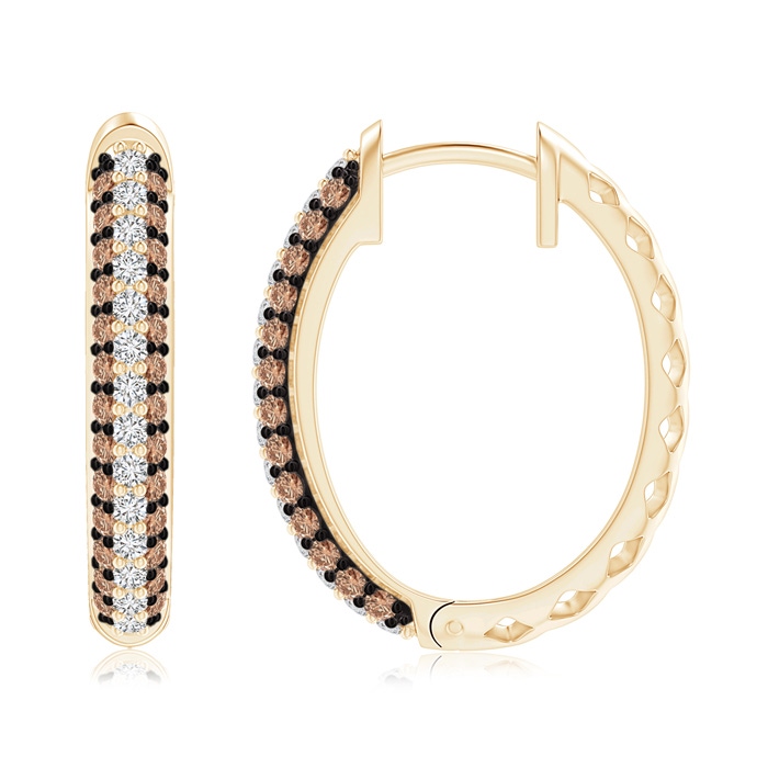 1.2mm AAA Pave-Set White and Brown Diamond Hoop Earrings in Yellow Gold product image