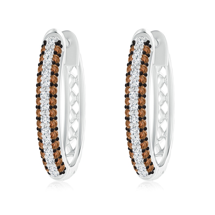 1.2mm AAAA Pave-Set White and Brown Diamond Hoop Earrings in P950 Platinum