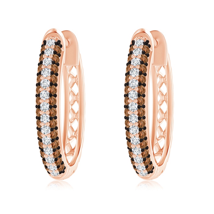 1.2mm AAAA Pave-Set White and Brown Diamond Hoop Earrings in Rose Gold