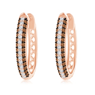 1.2mm AAAA Pave-Set White and Brown Diamond Hoop Earrings in Rose Gold