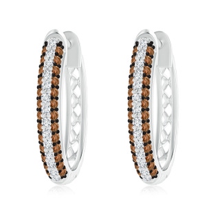 1.2mm AAAA Pave-Set White and Brown Diamond Hoop Earrings in White Gold