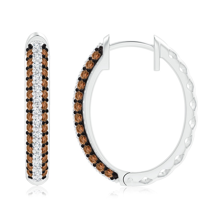 1.2mm AAAA Pave-Set White and Brown Diamond Hoop Earrings in White Gold product image