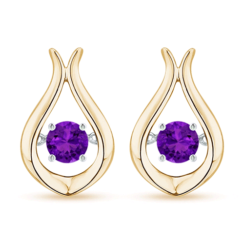 3.3mm AAAA Dancing Amethyst Solitaire Drop Earrings in Yellow Gold 