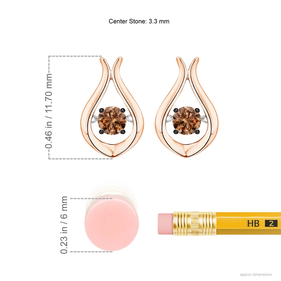 3.3mm AAAA Dancing Coffee Diamond Solitaire Drop Earrings in Rose Gold ruler