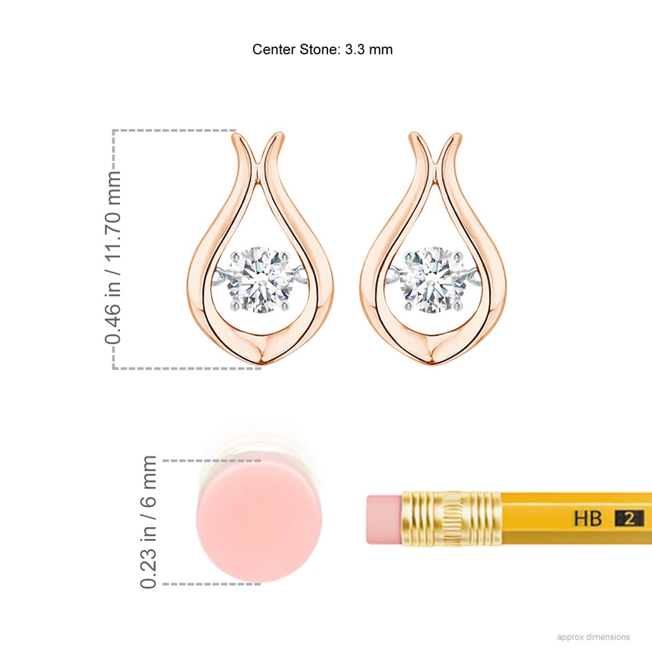 3.3mm GVS2 Rocking Diamond Solitaire Drop Earrings in Rose Gold ruler