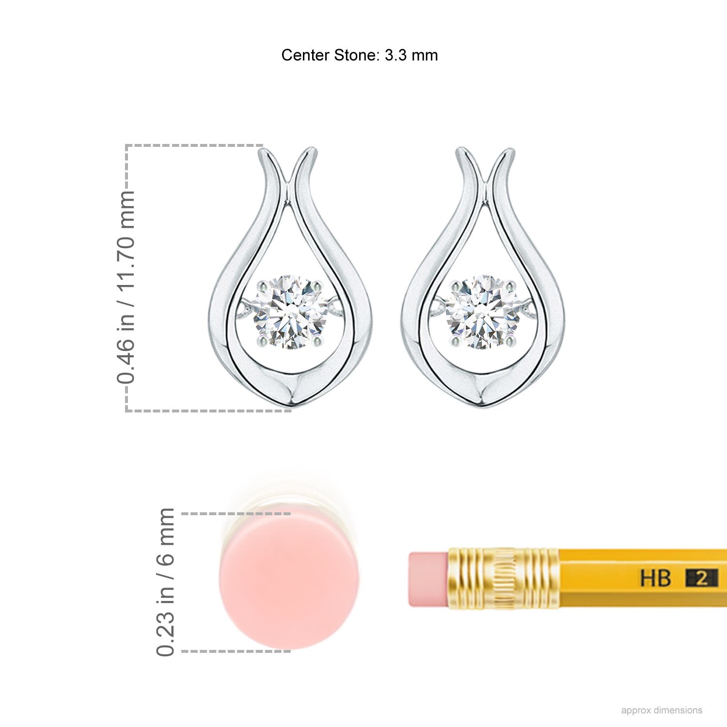 3.3mm GVS2 Rocking Diamond Solitaire Drop Earrings in S999 Silver - ruler