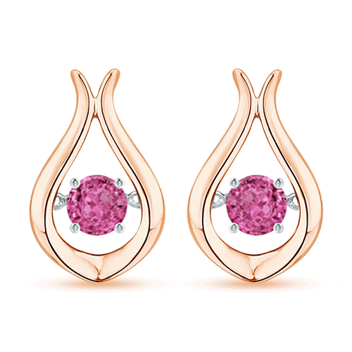 3.3mm AAAA Dancing Pink Sapphire Solitaire Drop Earrings in Rose Gold 