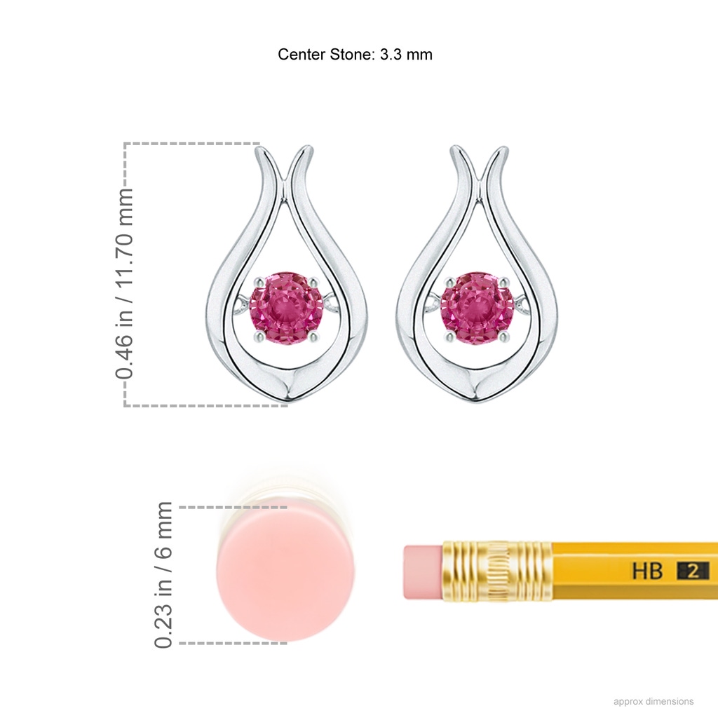 3.3mm AAAA Dancing Pink Sapphire Solitaire Drop Earrings in White Gold Ruler