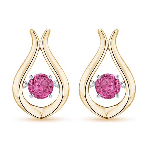 3.3mm AAAA Dancing Pink Sapphire Solitaire Drop Earrings in Yellow Gold