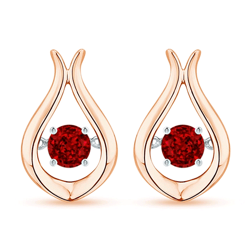 3.3mm AAAA Dancing Ruby Solitaire Drop Earrings in Rose Gold 