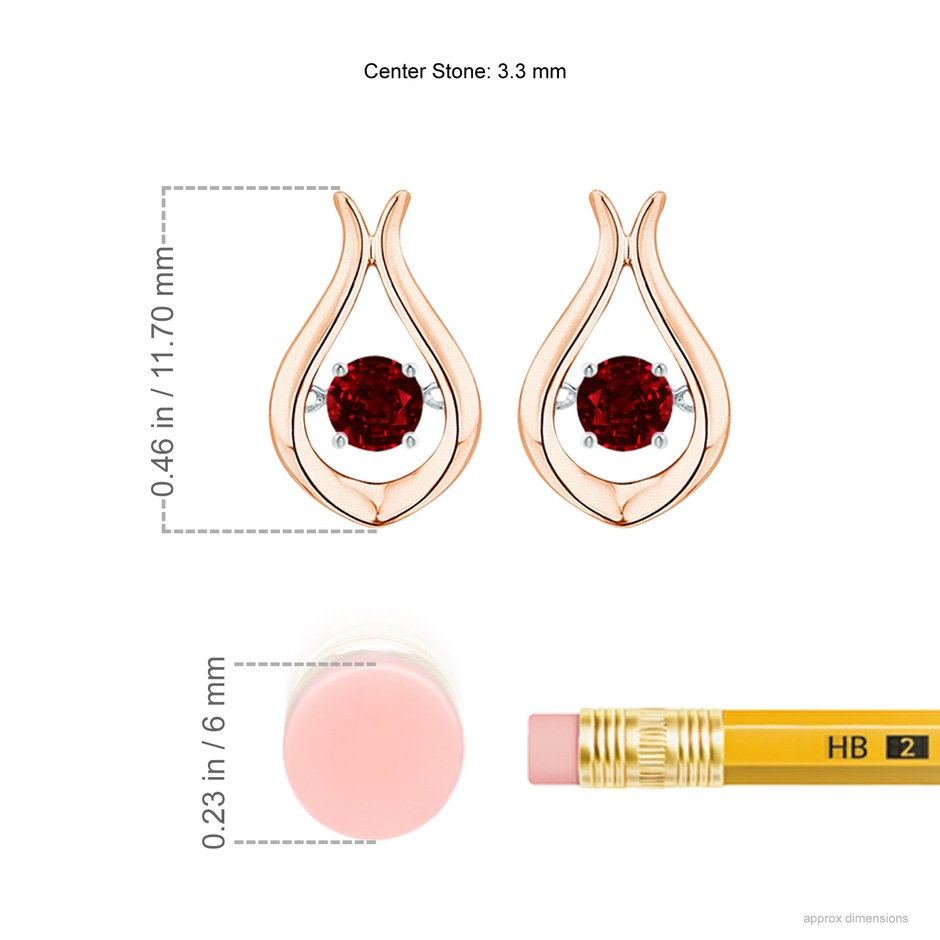 3.3mm AAAA Dancing Ruby Solitaire Drop Earrings in Rose Gold ruler