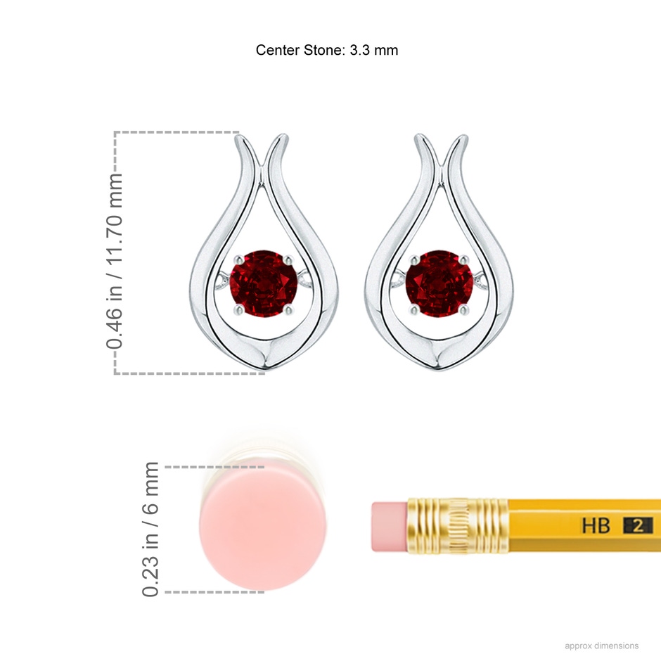3.3mm AAAA Dancing Ruby Solitaire Drop Earrings in White Gold ruler