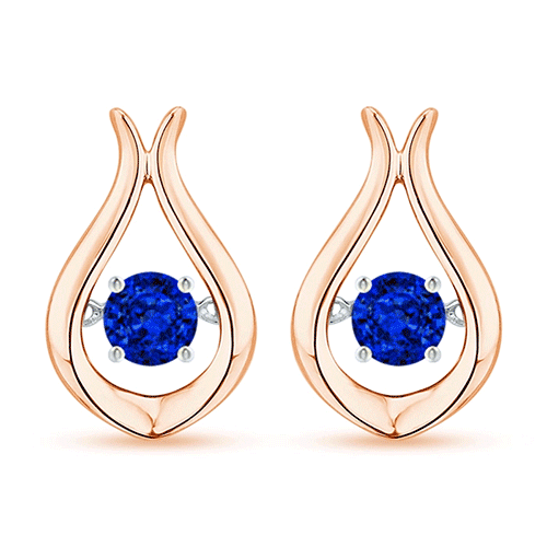 3.3mm AAAA Dancing Blue Sapphire Solitaire Drop Earrings in Rose Gold