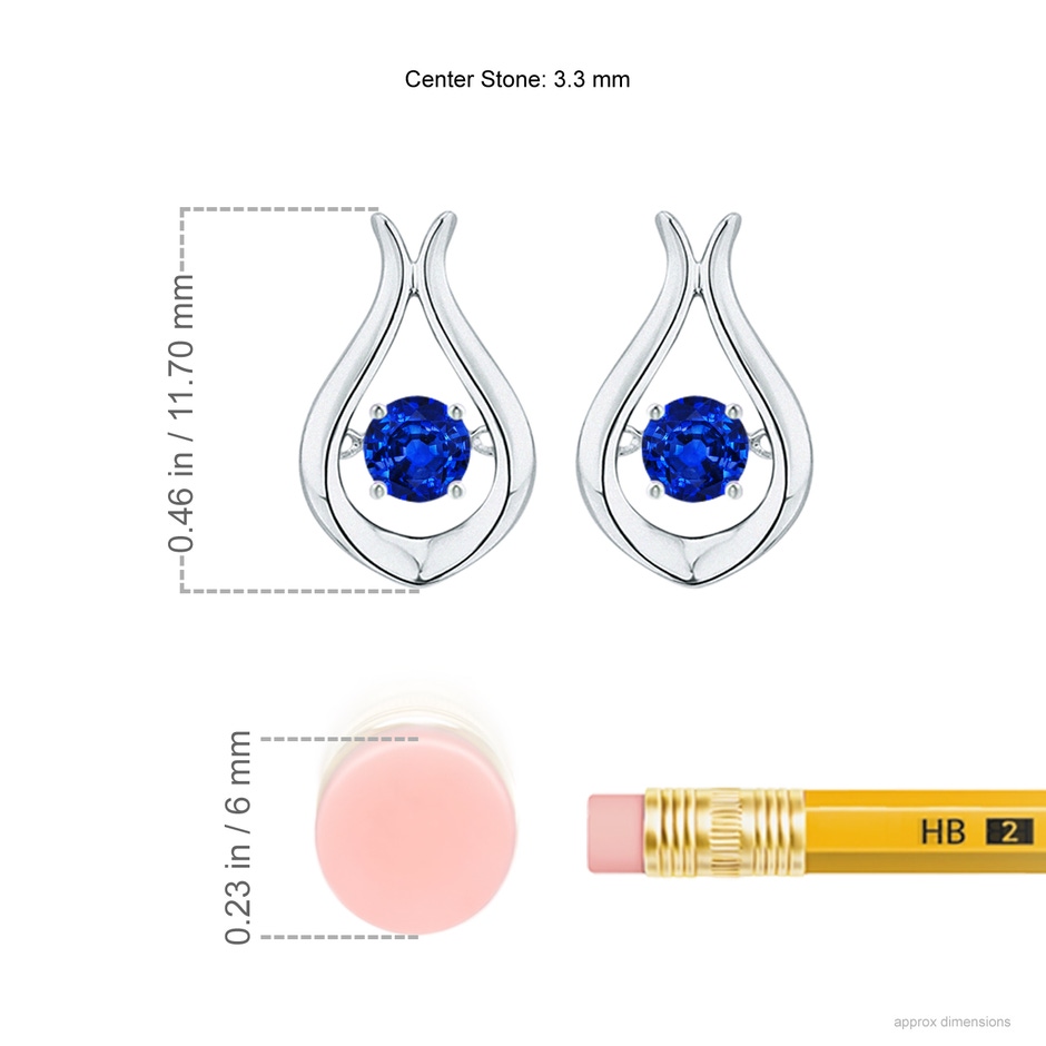 3.3mm AAAA Dancing Blue Sapphire Solitaire Drop Earrings in White Gold ruler