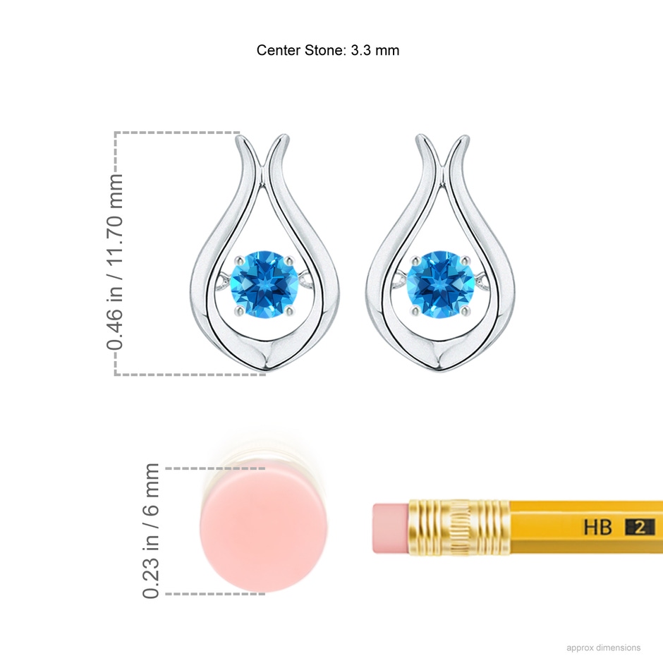 3.3mm AAAA Dancing Swiss Blue Topaz Solitaire Drop Earrings in S999 Silver ruler