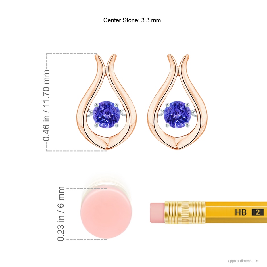 3.3mm AAAA Dancing Tanzanite Solitaire Drop Earrings in Rose Gold ruler