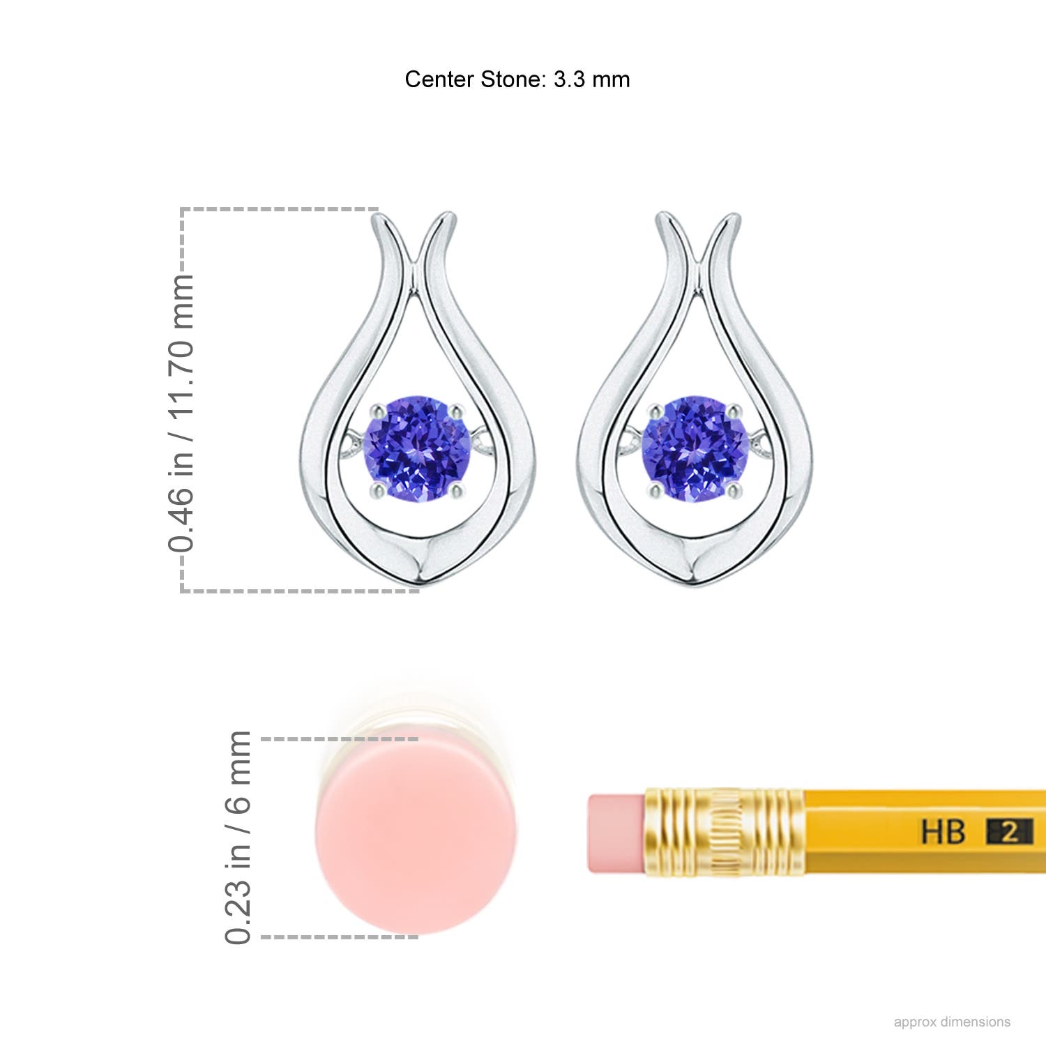 3.3mm AAAA Dancing Tanzanite Solitaire Drop Earrings in White Gold - ruler
