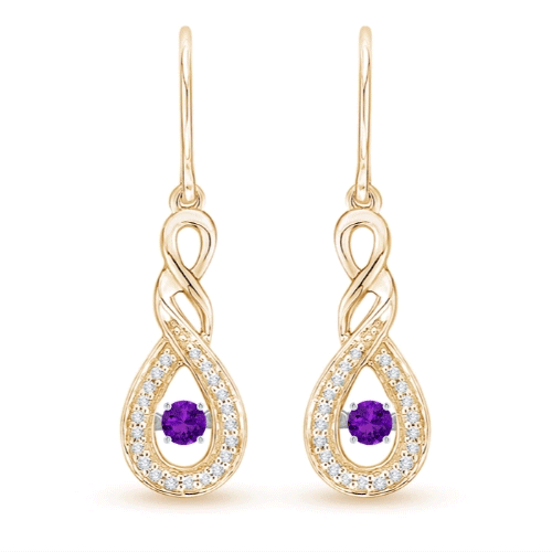 2.6mm AAAA Dancing Amethyst Infinity Drop Earrings with Diamond in Yellow Gold