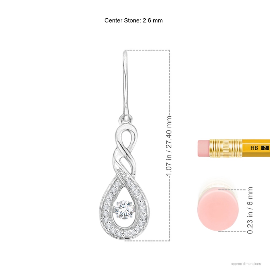 2.6mm GVS2 Rocking Diamond Infinity Drop Earrings in White Gold ruler