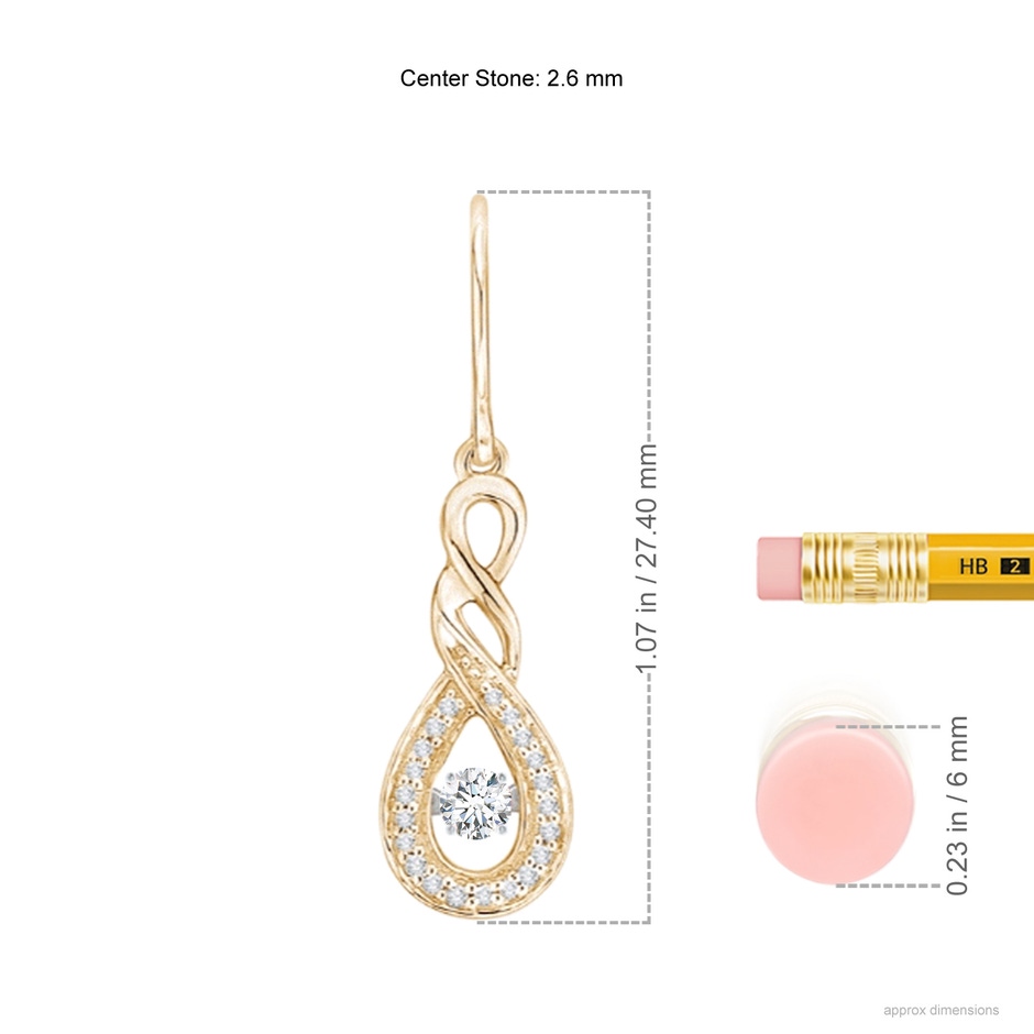 2.6mm GVS2 Rocking Diamond Infinity Drop Earrings in Yellow Gold ruler