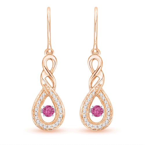 2.6mm AAAA Dancing Pink Sapphire Infinity Drop Earrings with Diamond in Rose Gold