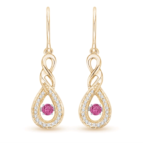 2.6mm AAAA Dancing Pink Sapphire Infinity Drop Earrings with Diamond in Yellow Gold