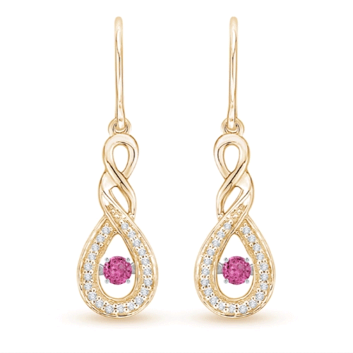 2.6mm AAAA Dancing Pink Sapphire Infinity Drop Earrings with Diamond in Yellow Gold 