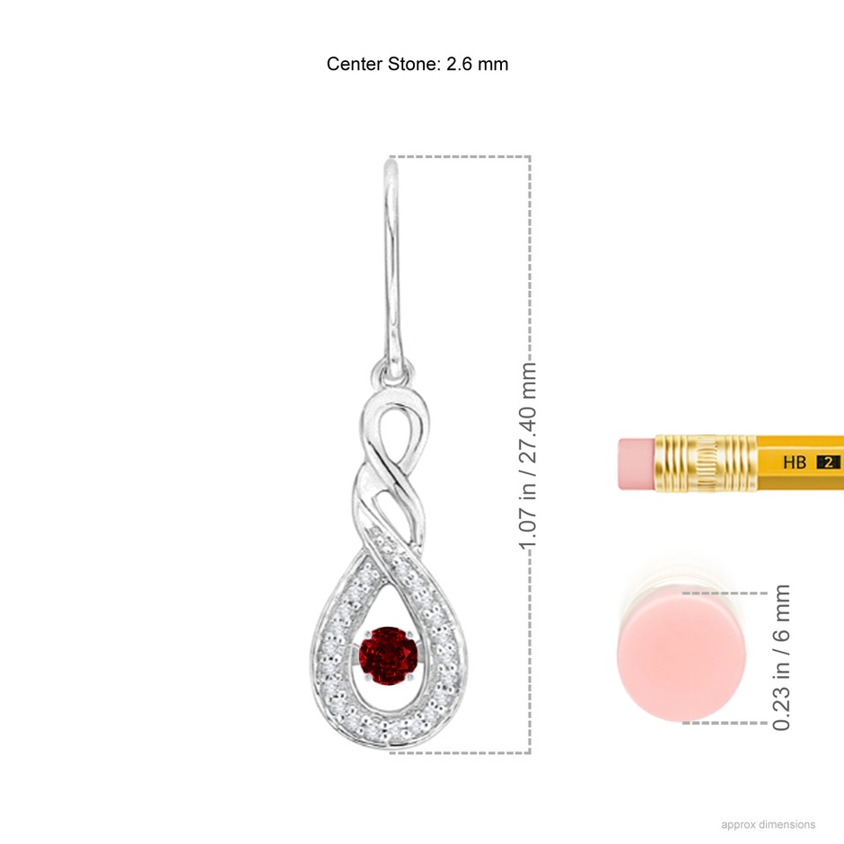 2.6mm AAAA Dancing Ruby Infinity Drop Earrings with Diamond in S999 Silver ruler