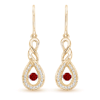 2.6mm AAAA Dancing Ruby Infinity Drop Earrings with Diamond in Yellow Gold