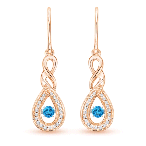2.6mm AAAA Dancing Swiss Blue Topaz Infinity Drop Earrings with Diamond in Rose Gold