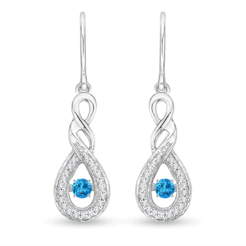 2.6mm AAAA Dancing Swiss Blue Topaz Infinity Drop Earrings with Diamond in White Gold