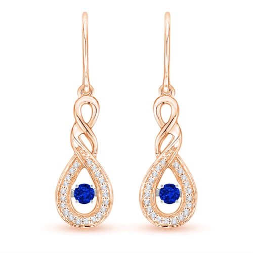 2.6mm AAAA Dancing Blue Sapphire Infinity Drop Earrings with Diamond in Rose Gold