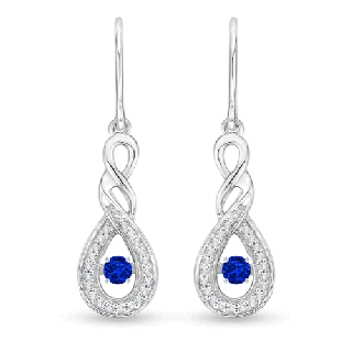 2.6mm AAAA Dancing Blue Sapphire Infinity Drop Earrings with Diamond in S999 Silver