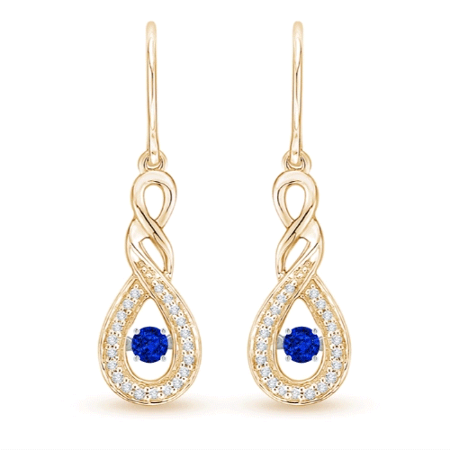 2.6mm AAAA Dancing Blue Sapphire Infinity Drop Earrings with Diamond in Yellow Gold