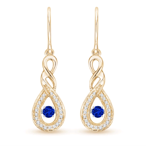 2.6mm AAAA Dancing Blue Sapphire Infinity Drop Earrings with Diamond in Yellow Gold 