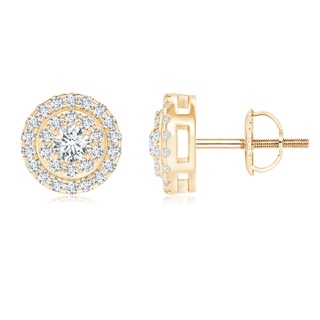 2.5mm GVS2 Circular Diamond Double Halo Stud Earrings in Yellow Gold