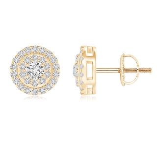 2.5mm HSI2 Circular Diamond Double Halo Stud Earrings in Yellow Gold