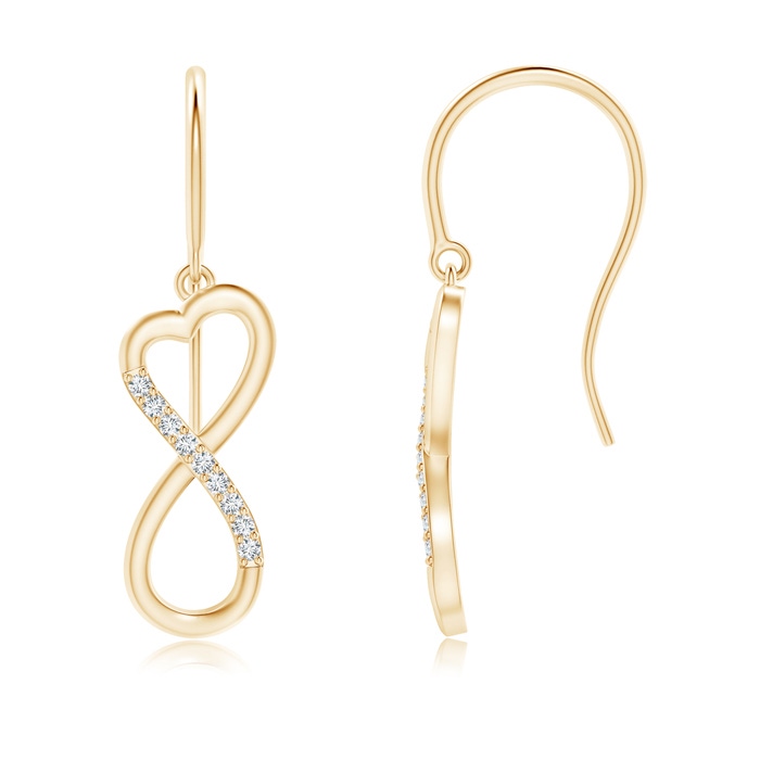 0.9mm GVS2 Diamond Infinity Heart Dangle Earrings in Yellow Gold