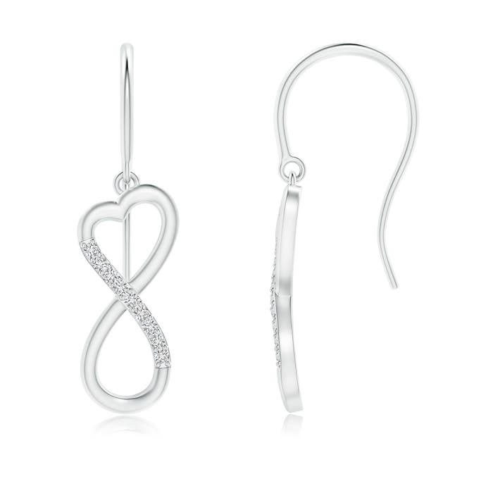 0.9mm HSI2 Diamond Infinity Heart Dangle Earrings in White Gold