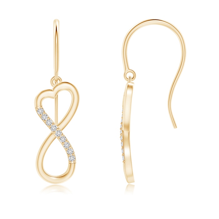 0.9mm HSI2 Diamond Infinity Heart Dangle Earrings in Yellow Gold 