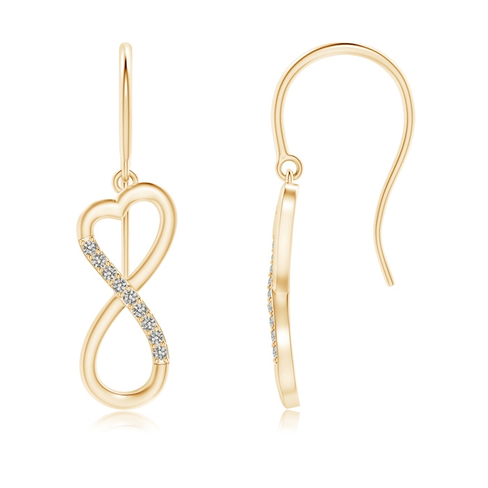 0.9mm KI3 Diamond Infinity Heart Dangle Earrings in Yellow Gold 