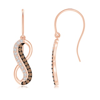 1mm AAA Twin Row White and Coffee Diamond Infinity Drop Earrings in Rose Gold