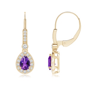 6x4mm AAAA Pear-Shaped Amethyst and Diamond Halo Drop Earrings in 9K Yellow Gold