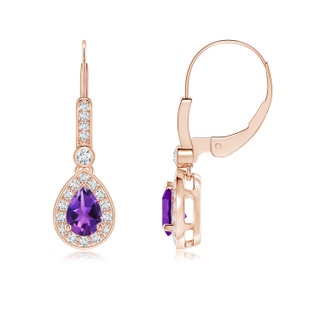 6x4mm AAAA Pear-Shaped Amethyst and Diamond Halo Drop Earrings in Rose Gold