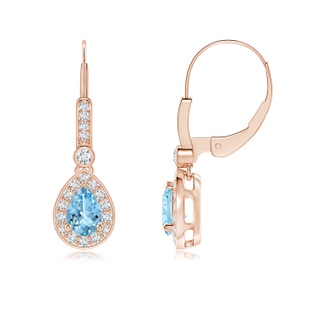 6x4mm AAAA Pear-Shaped Aquamarine and Diamond Halo Drop Earrings in Rose Gold